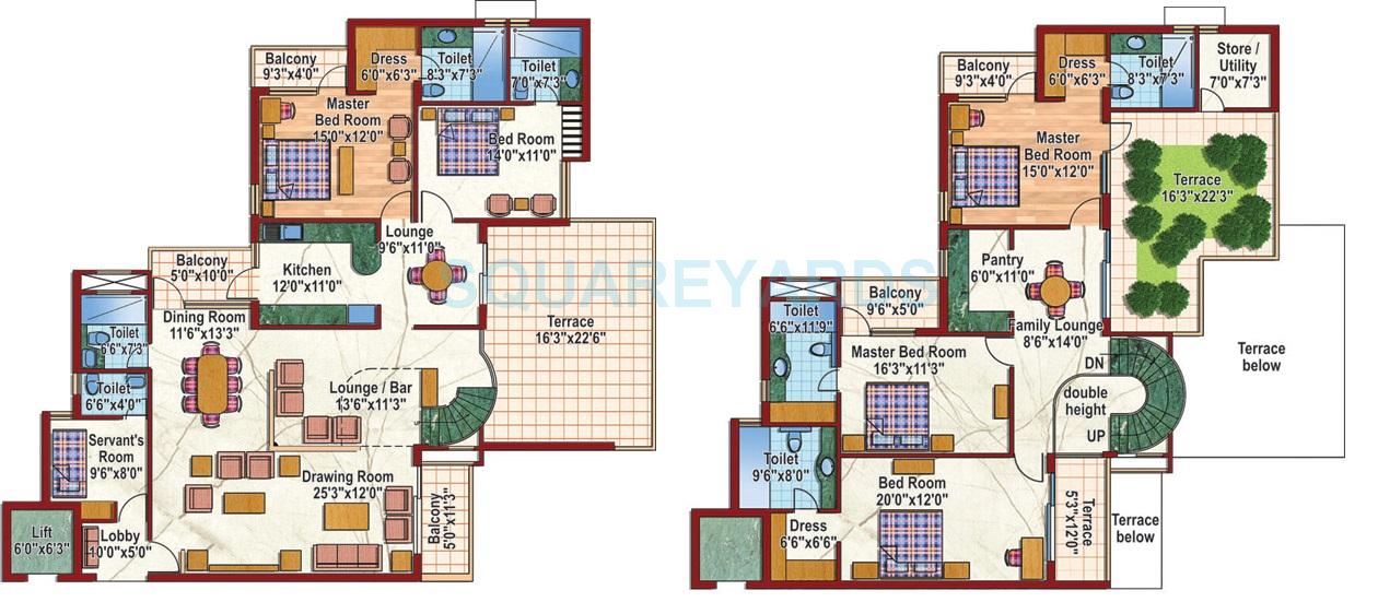 Floor plan of 5 BHK 3750 Sq. Ft. Penthouse in Purvanchal Silver City II, Greater Noida