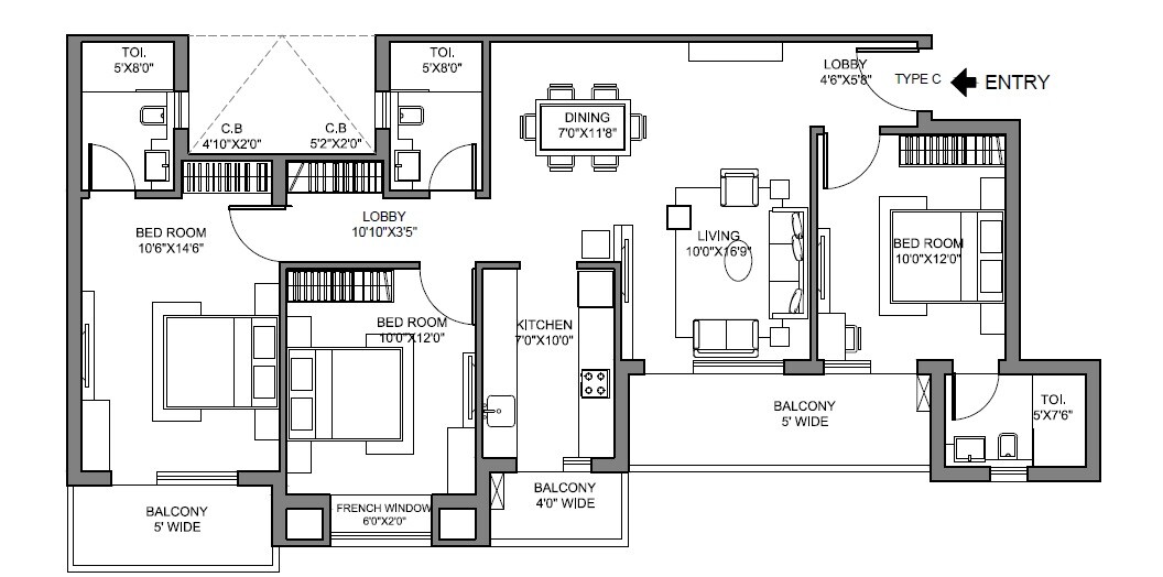 Floor plan of 3 BHK 1490 Sq. Ft. Apartment in Radhey Krishna Casa Green I, Greater Noida