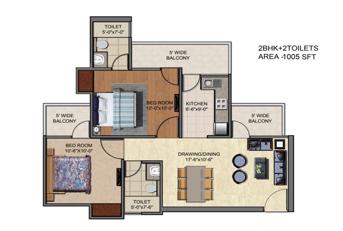 2 BHK 1005 Sq. Ft. Apartment in Rajhans Residency Phase 2