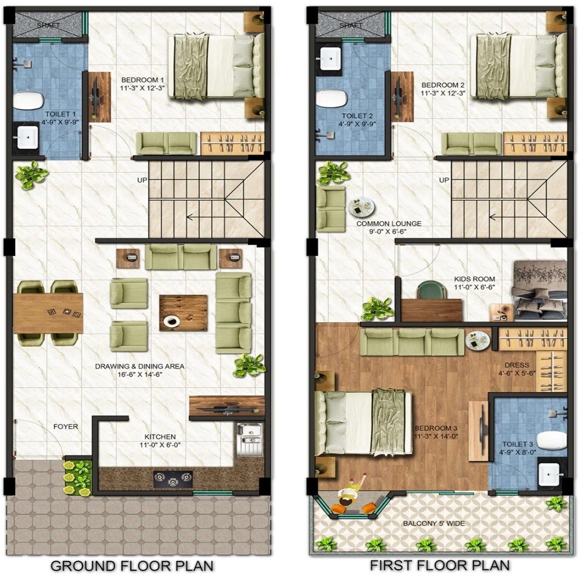 Floor plan of 3 BHK 1800 Sq. Ft. Villa in Redbricks Pristine Villas, Greater Noida