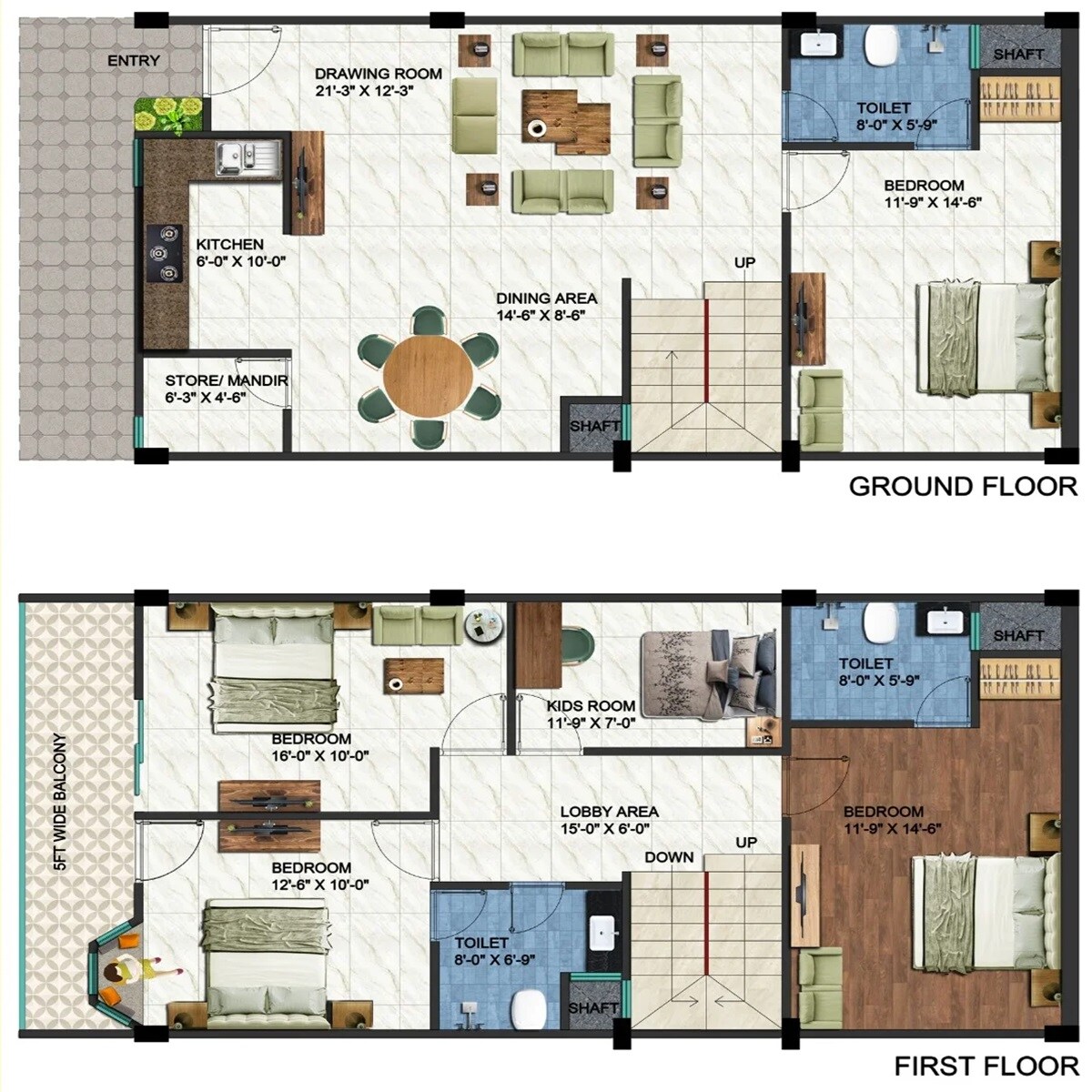 Floor plan of 4 BHK 2120 Sq. Ft. Villa in Redbricks Pristine Villas, Greater Noida