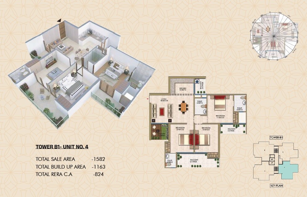 Floor plan of 3 BHK 1582 Sq. Ft. Apartment in Renowned Renox Thrive, Greater Noida