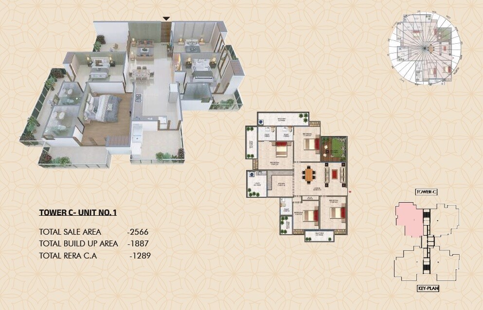 Floor plan of 4 BHK 2566 Sq. Ft. Apartment in Renowned Renox Thrive, Greater Noida