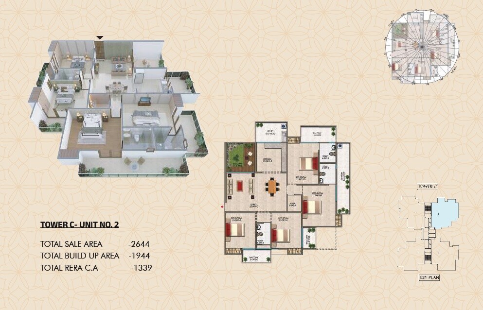 Floor plan of 4 BHK 2644 Sq. Ft. Apartment in Renowned Renox Thrive, Greater Noida