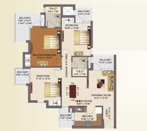 3 BHK 1400 Sq. Ft. Apartment