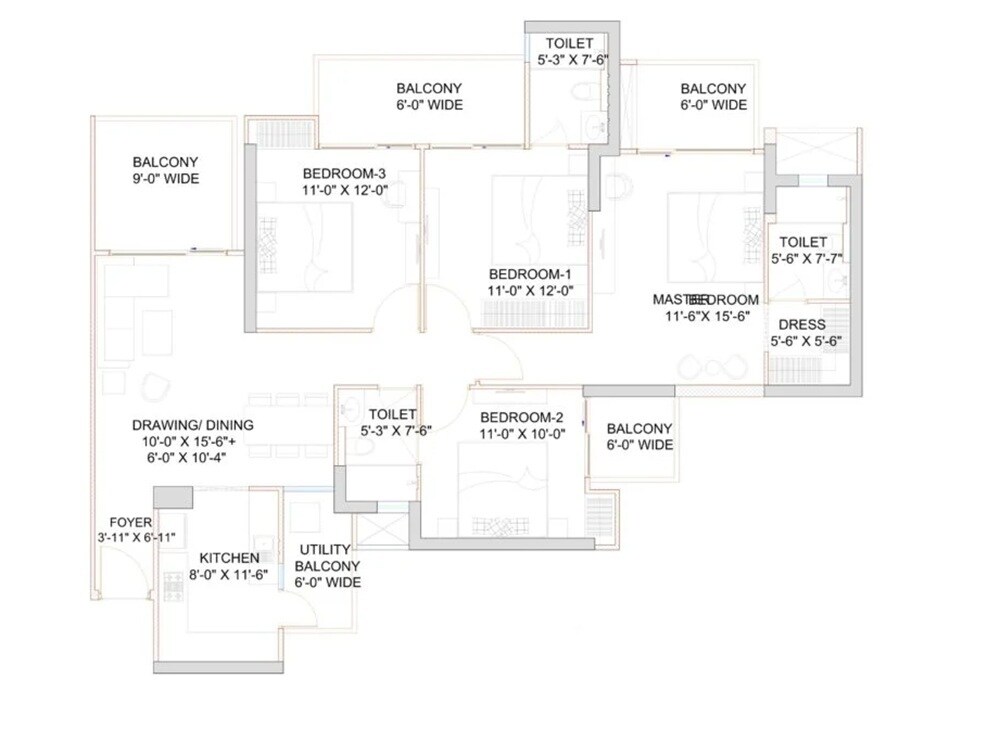 4 BHK 2200 Sq. Ft. Apartment