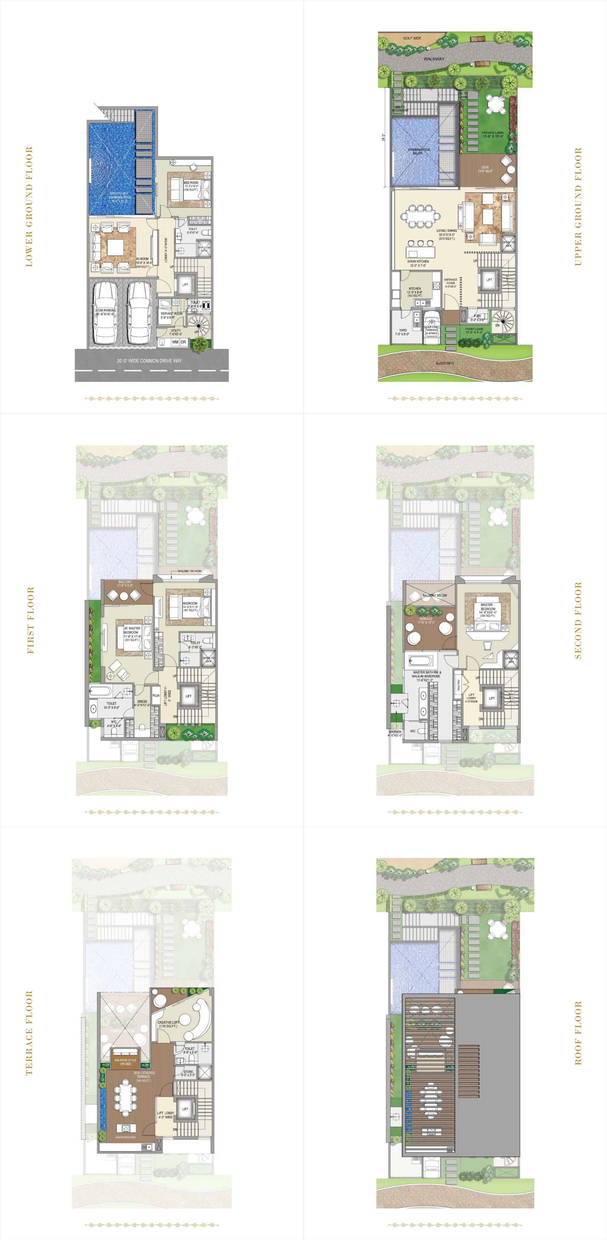 Floor plan of 4 BHK 5305 Sq. Ft. Villa in Rise Golf Villas, Greater Noida