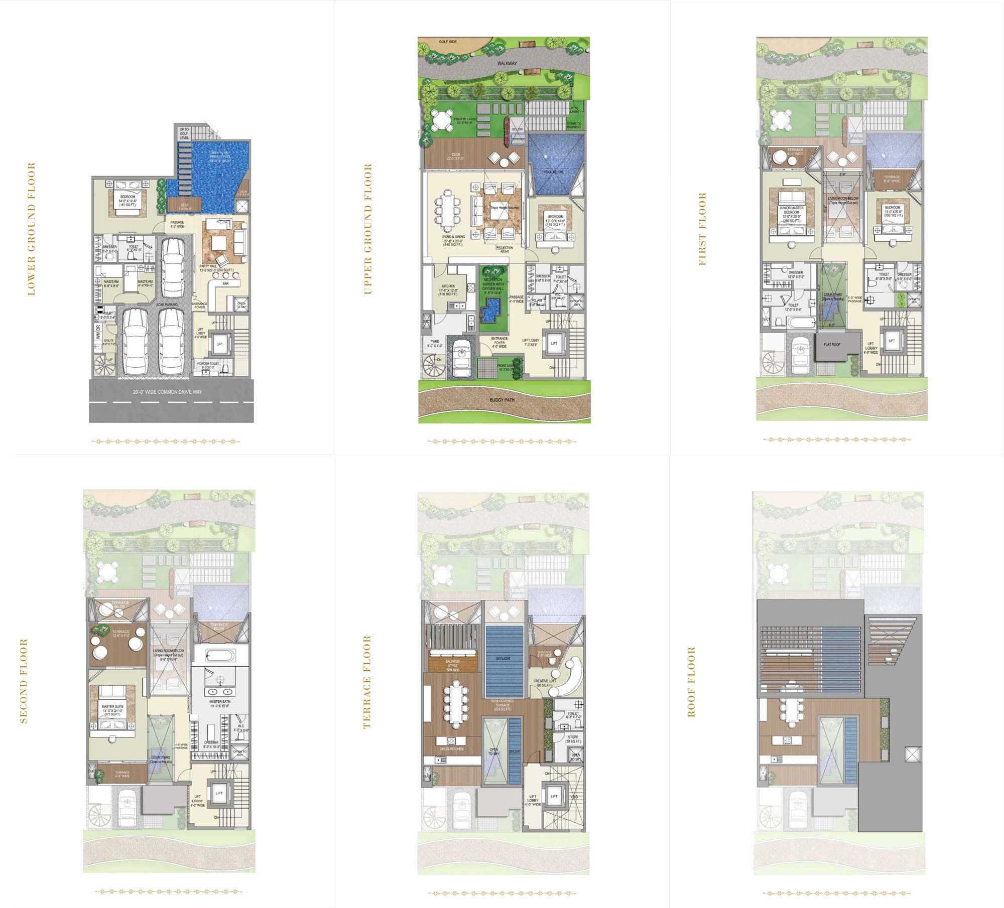 Floor plan of 5 BHK 6470 Sq. Ft. Villa in Rise Golf Villas, Greater Noida