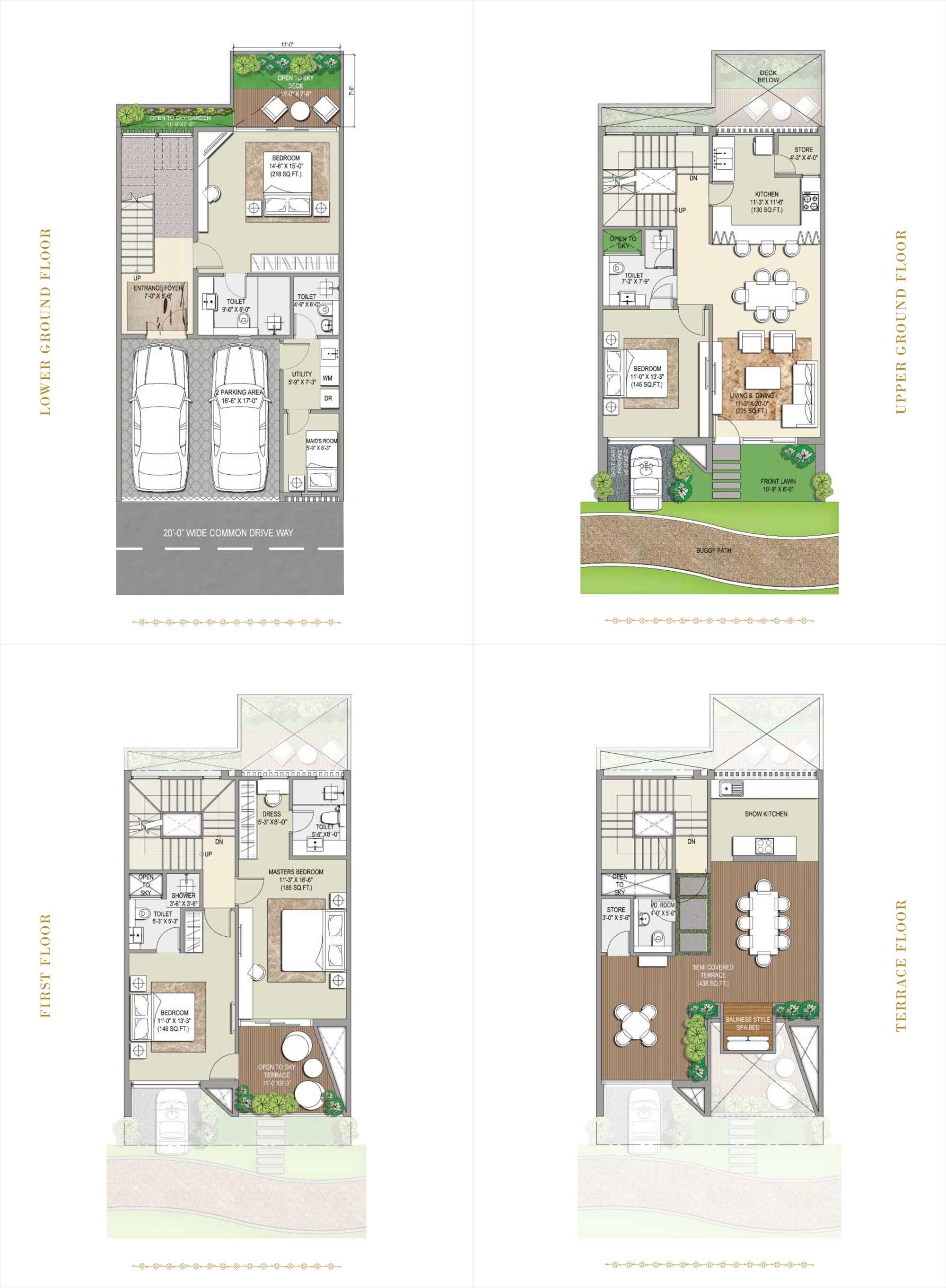 Floor plan of 4 BHK 3005 Sq. Ft. Villa in Rise Resort Residences, Greater Noida