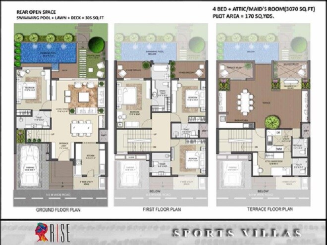 Floor plan of 4 BHK 3070 Sq. Ft. Villa in Rise Sports Villas, Greater Noida