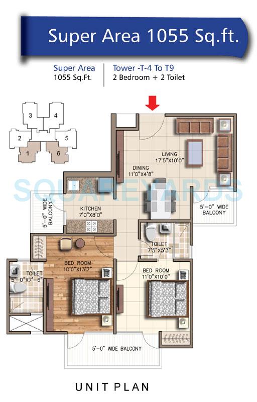 2 BHK 1055 Sq. Ft. Apartment