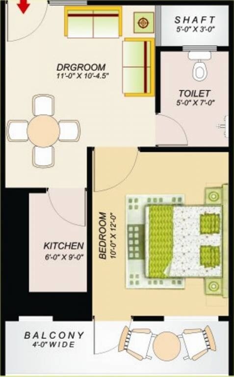 Floor plan of 1 BHK 536 Sq. Ft. Apartment in S S Emerald, Greater Noida