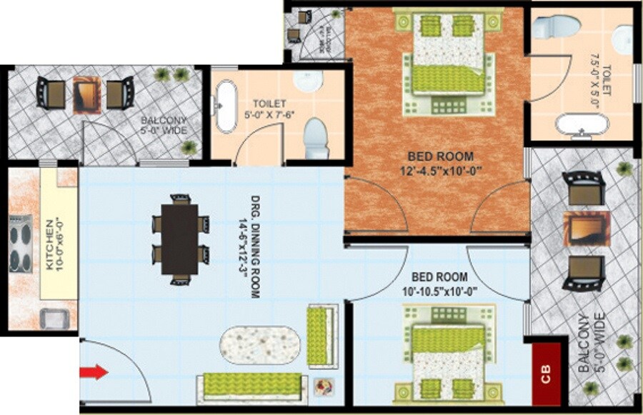 Floor plan of 2 BHK 856 Sq. Ft. Apartment in S S Emerald, Greater Noida