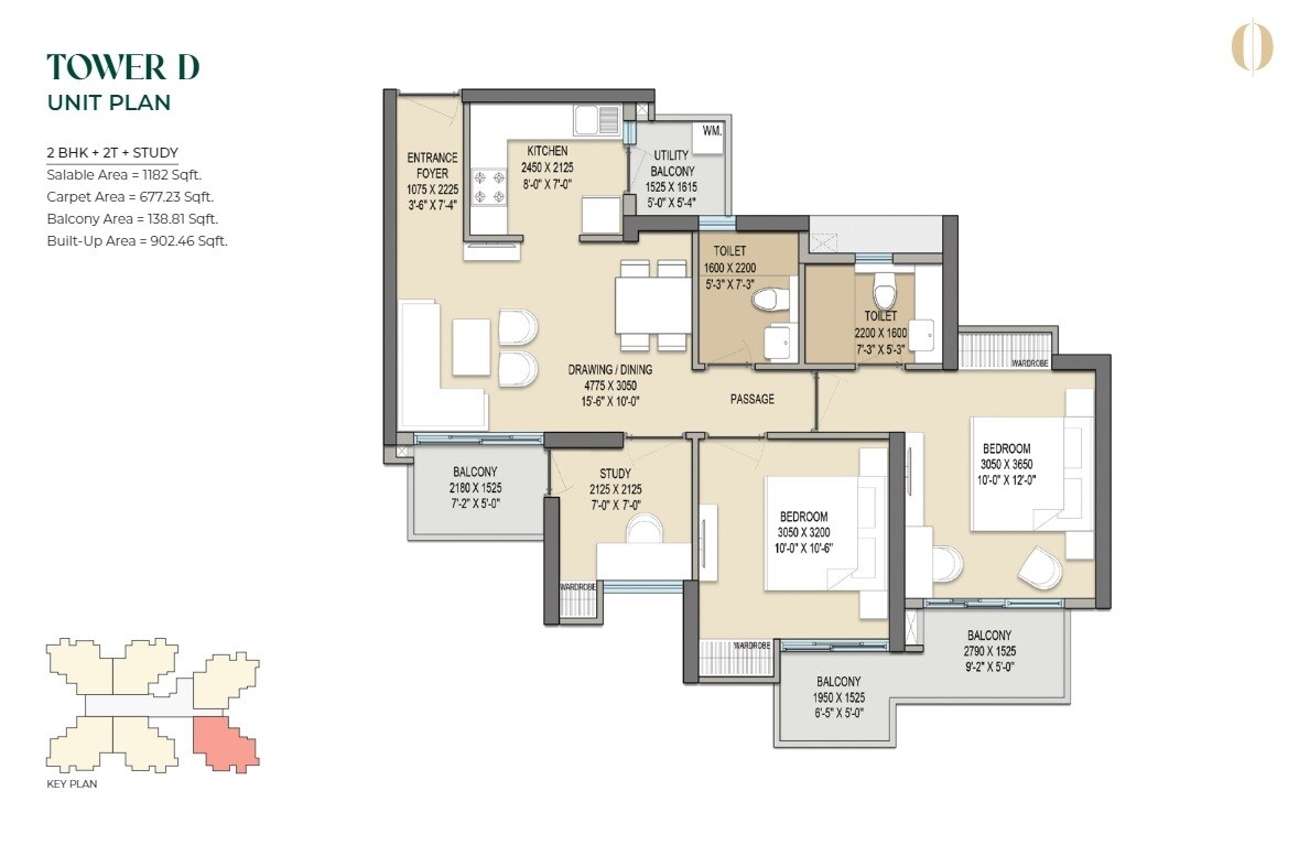 Floor plan of 2 BHK 1182 Sq. Ft. Apartment in Sam Palm Olympia, Greater Noida