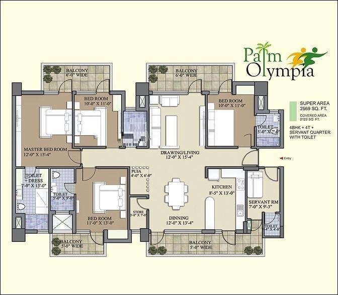 Floor plan of 4 BHK 2569 Sq. Ft. Apartment in Sam Palm Olympia Phase II, Greater Noida