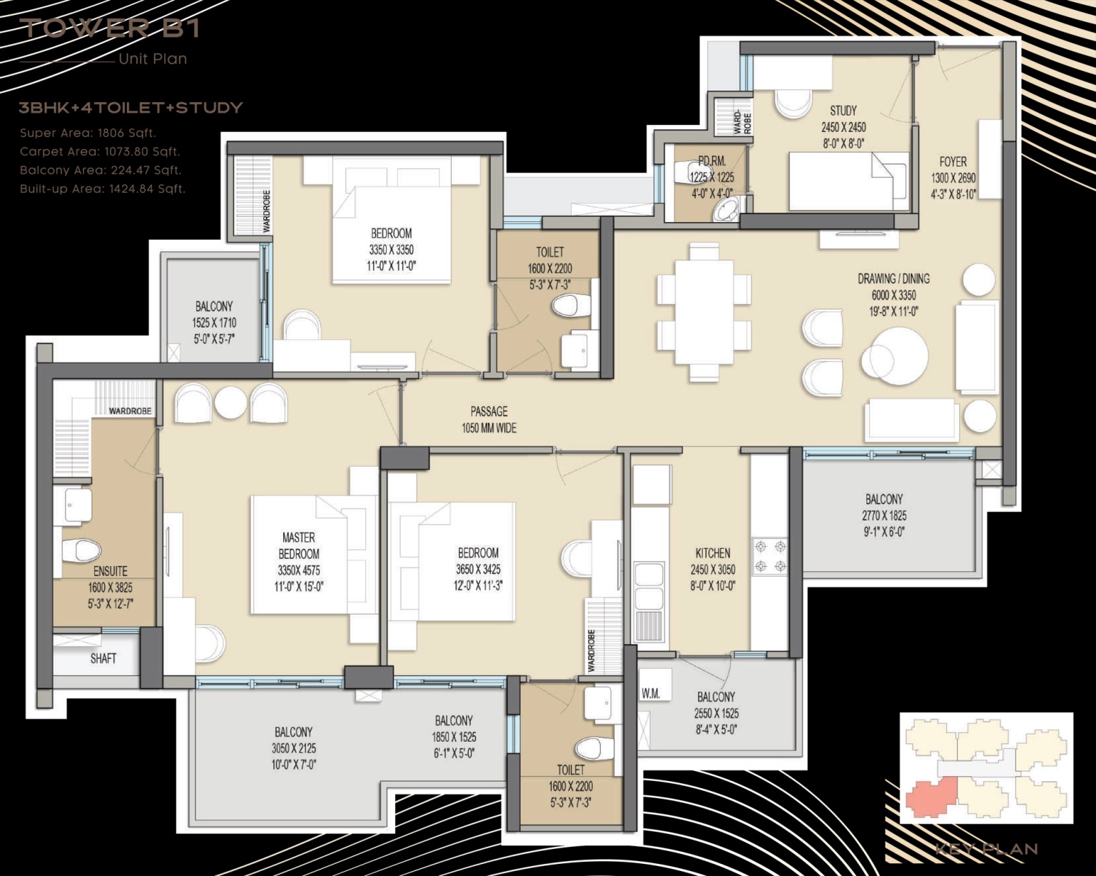 3 BHK 1806 Sq. Ft. Apartment in Sam Palm Olympia Phase III