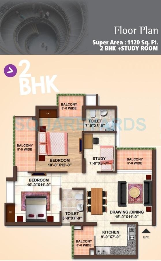 Floor plan of 2 BHK 1120 Sq. Ft. Apartment in Samiah Green View, Greater Noida