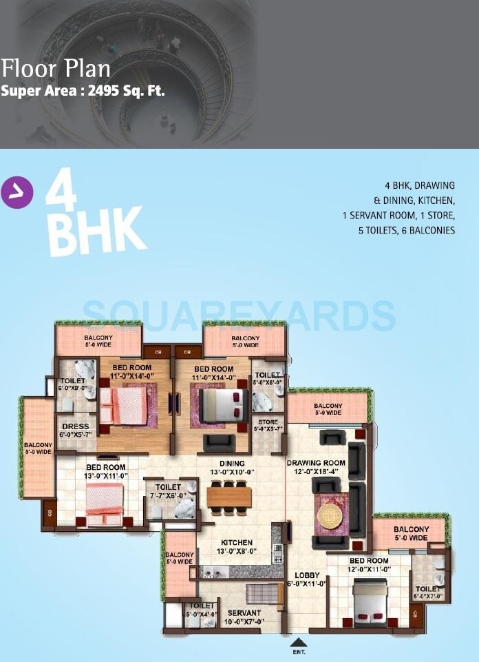Floor plan of 4 BHK 2495 Sq. Ft. Apartment in Samiah Green View, Greater Noida