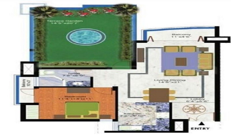 Floor plan of 1 BHK 700 Sq. Ft. Apartment in Samiah Singapore Residency, Greater Noida