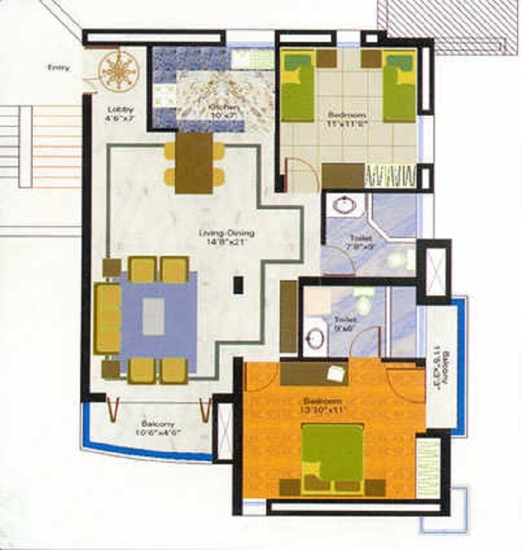 Floor plan of 1 BHK 1180 Sq. Ft. Apartment in Samiah Singapore Residency, Greater Noida