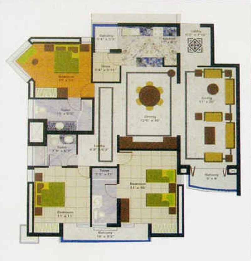Floor plan of 2 BHK 1610 Sq. Ft. Apartment in Samiah Singapore Residency, Greater Noida