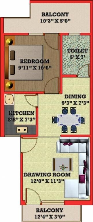 Floor plan of 1 BHK 624 Sq. Ft. Villa in Satyam G R Garden, Greater Noida