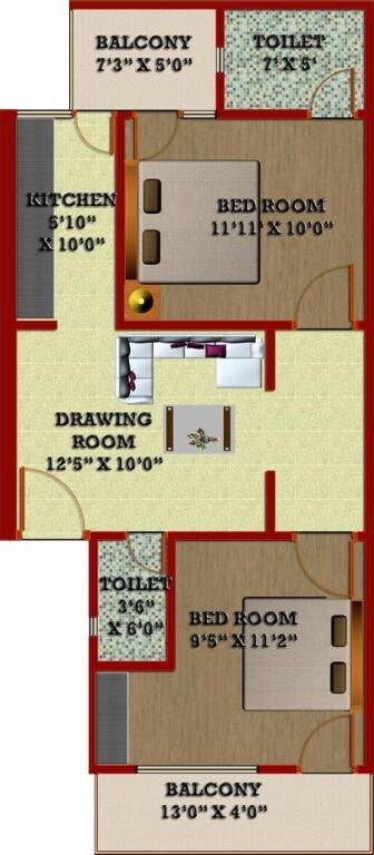 Floor plan of 2 BHK 714 Sq. Ft. Villa in Satyam G R Garden, Greater Noida