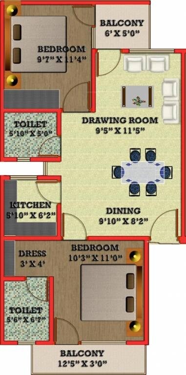 Floor plan of 2 BHK 800 Sq. Ft. Villa in Satyam G R Garden, Greater Noida