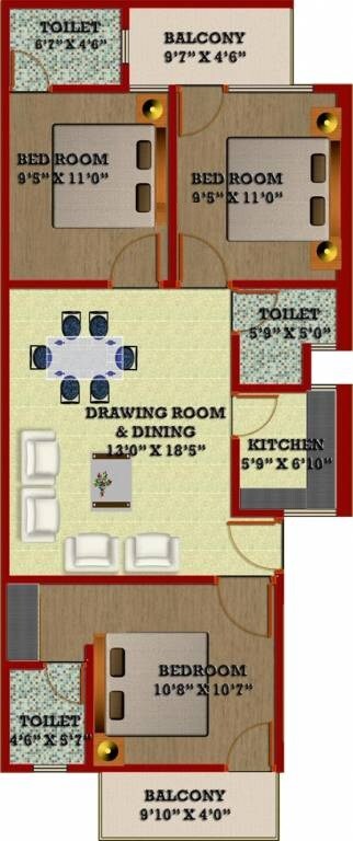 Floor plan of 3 BHK 1069 Sq. Ft. Villa in Satyam G R Garden, Greater Noida
