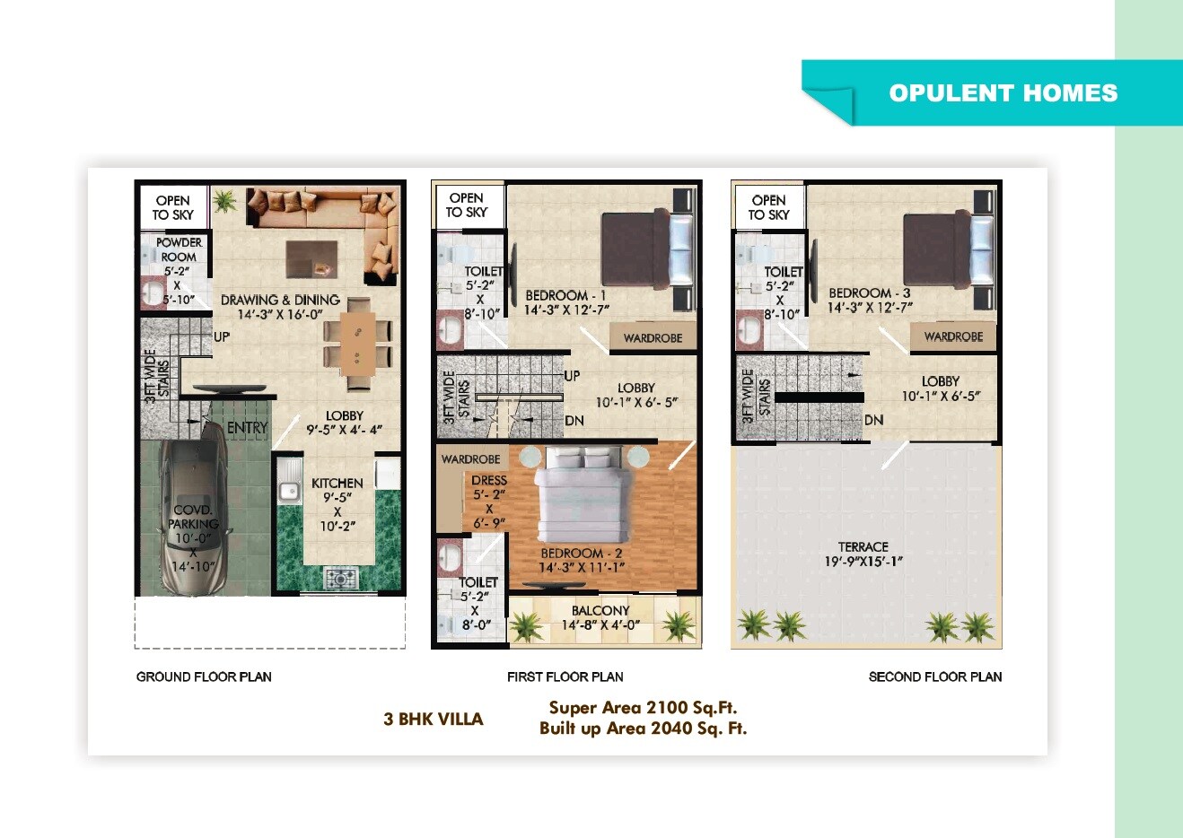 Floor plan of 3 BHK 2100 Sq. Ft. Villa in Shree Brahma Ashoka Greens, Greater Noida