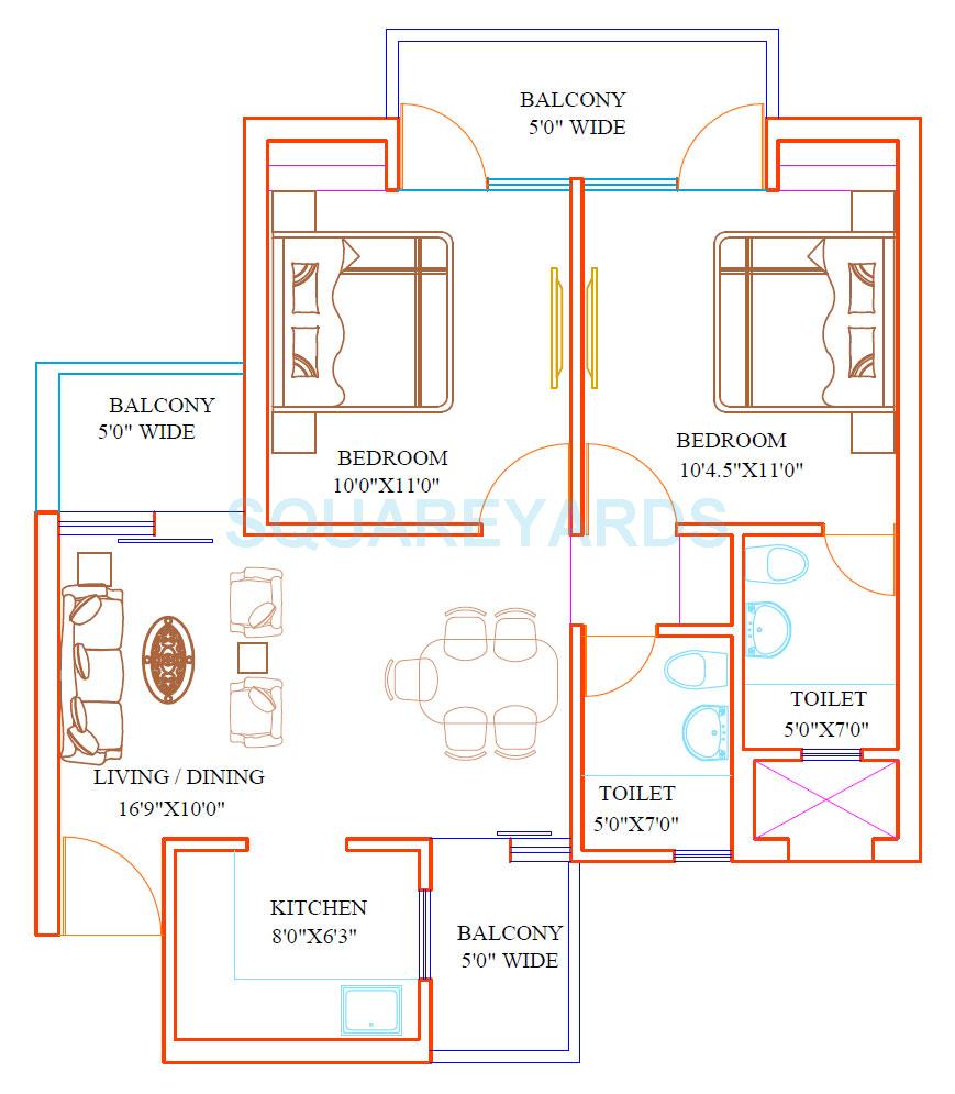 Floor plan of 2 BHK 895 Sq. Ft. Apartment in Shubhkamna Epic, Greater Noida