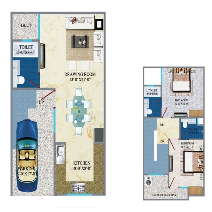 Floor plan of 2 BHK 1350 Sq. Ft. Villa in Siddhartham Mansion, Greater Noida