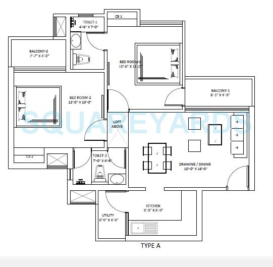 Floor plan of 2 BHK 890 Sq. Ft. Apartment in Sikka Kaamya Greens, Greater Noida