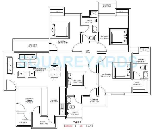 Floor plan of 4 BHK 1615 Sq. Ft. Apartment in Sikka Kaamya Greens, Greater Noida