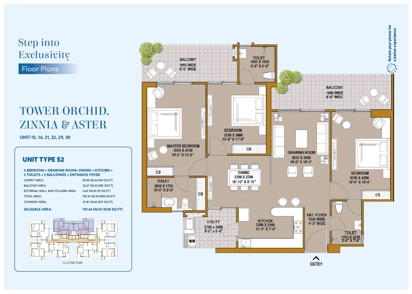 3 BHK 1630 Sq. Ft. Apartment in SKA Estate