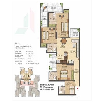 Floor plan of 4 BHK 1670 Sq. Ft. Apartment in SKA Metro Ville, Greater Noida