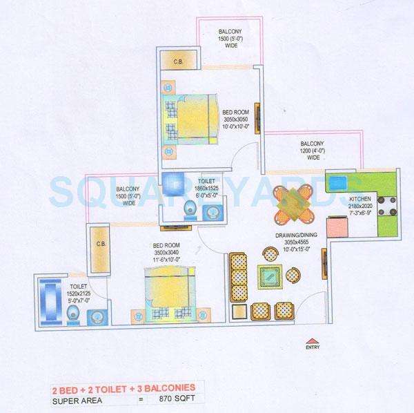 2 BHK 870 Sq. Ft. Apartment in Skytech Colour Avenue