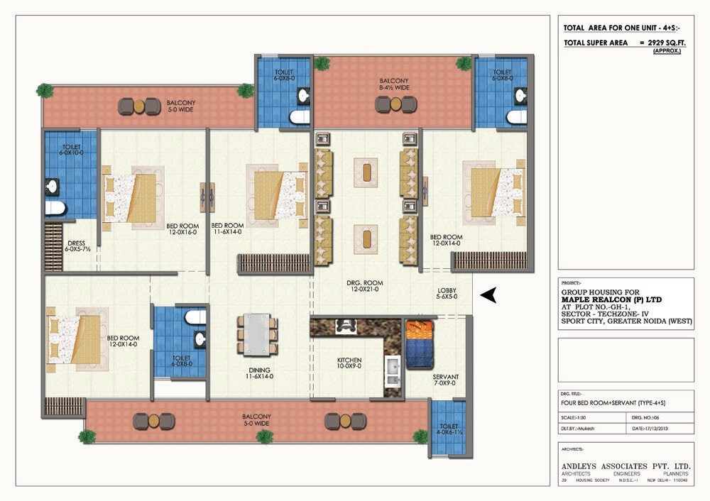 Floor plan of 4 BHK 2929 Sq. Ft. Apartment in Soho Mascot Misty Heights, Greater Noida