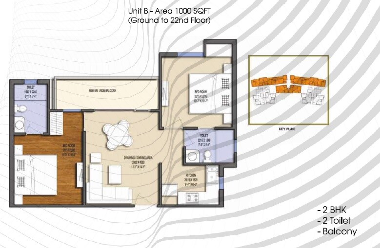 Floor plan of 2 BHK 1000 Sq. Ft. Apartment in Solitairian City Turbo, Greater Noida