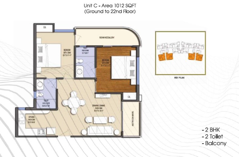 Floor plan of 2 BHK 1012 Sq. Ft. Apartment in Solitairian City Turbo, Greater Noida