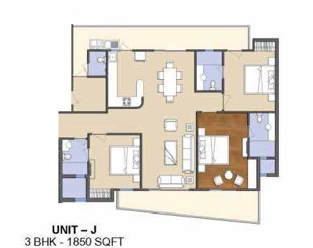 Floor plan of 3 BHK 1850 Sq. Ft. Apartment in Solitairian City Turbo, Greater Noida