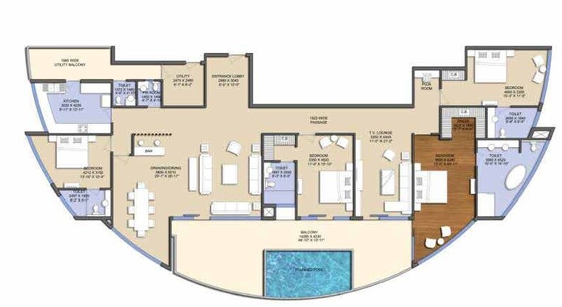 Floor plan of 4 BHK 4000 Sq. Ft. Penthouse in Solitairian City Turbo, Greater Noida