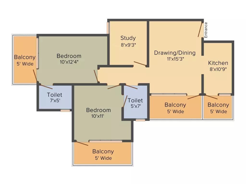 Floor plan of 2 BHK 1100 Sq. Ft. Apartment in Solitairian Estate, Greater Noida