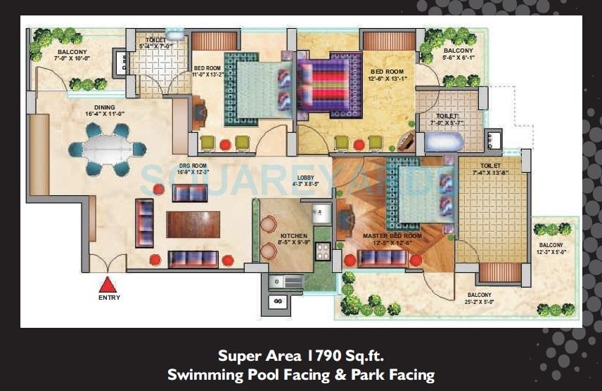 Floor plan of 3 BHK 1790 Sq. Ft. Apartment in Spark Divine, Greater Noida