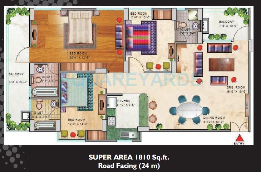 Floor plan of 3 BHK 1810 Sq. Ft. Apartment in Spark Divine, Greater Noida