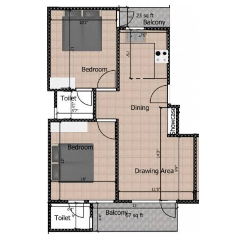 Floor plan of 2 BHK 950 Sq. Ft. Villa in SS Nature Villas, Greater Noida