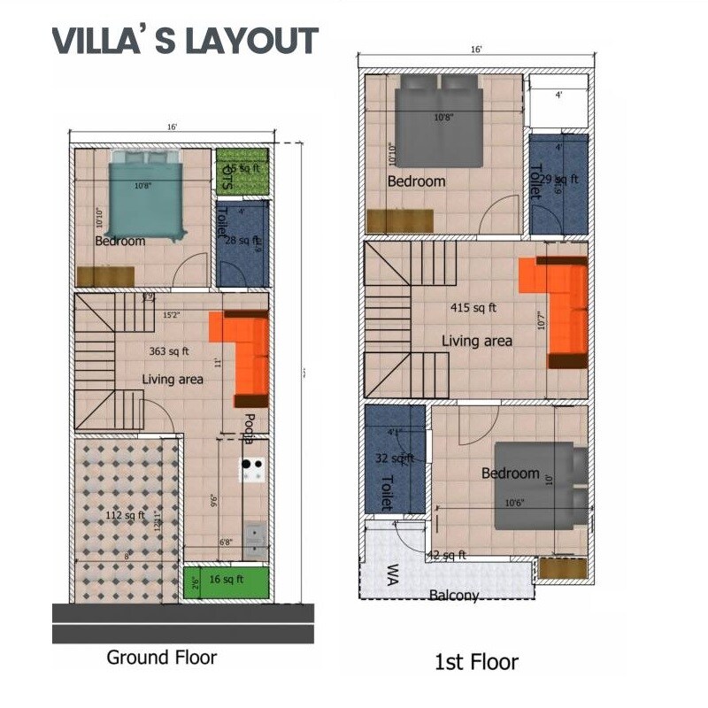 Floor plan of 3 BHK 1250 Sq. Ft. Villa in SS Nature Villas, Greater Noida