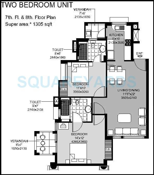 Floor plan of 2 BHK 1305 Sq. Ft. Apartment in Stellar Icon, Greater Noida
