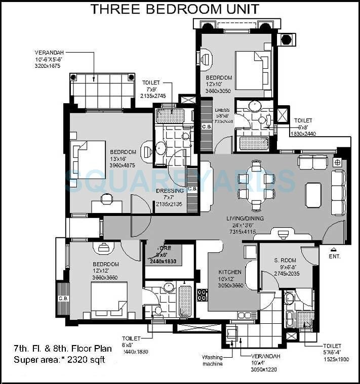 Floor plan of 3 BHK 2330 Sq. Ft. Apartment in Stellar Icon, Greater Noida
