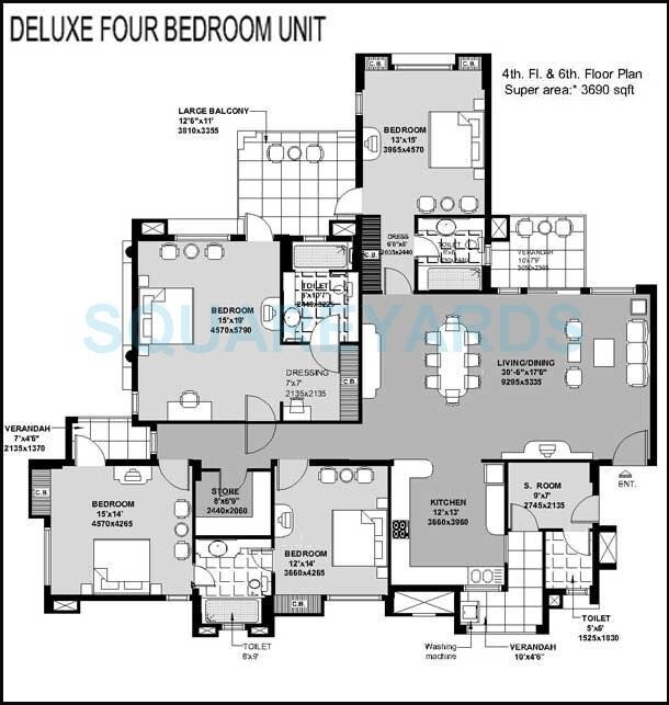 Floor plan of 4 BHK 3690 Sq. Ft. Apartment in Stellar Icon, Greater Noida
